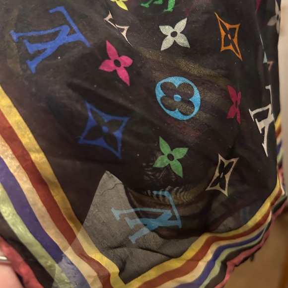 AUTHENTIC Louis Vuitton Marukami Black Rainbow Monogram Silk Scarf - Picture 5 of 8